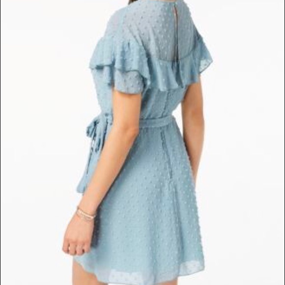 Teez Me dusty blue ruffled dot faux wrap dress Sz 7/8 - Picture 4 of 9